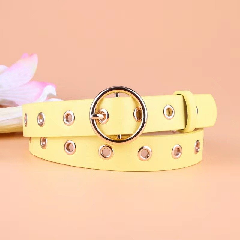 Belt With Air Eye Decoration With Round Button