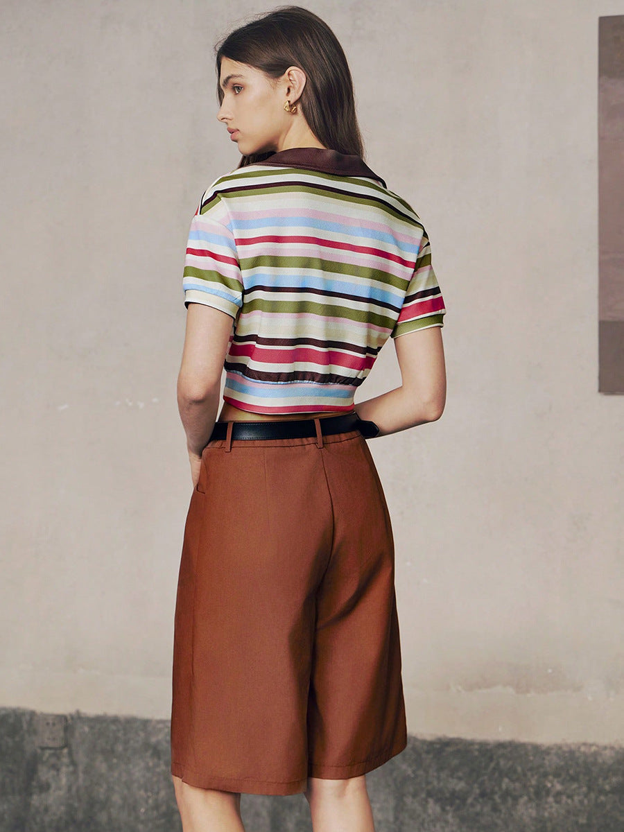 Temperament striped polo shirt