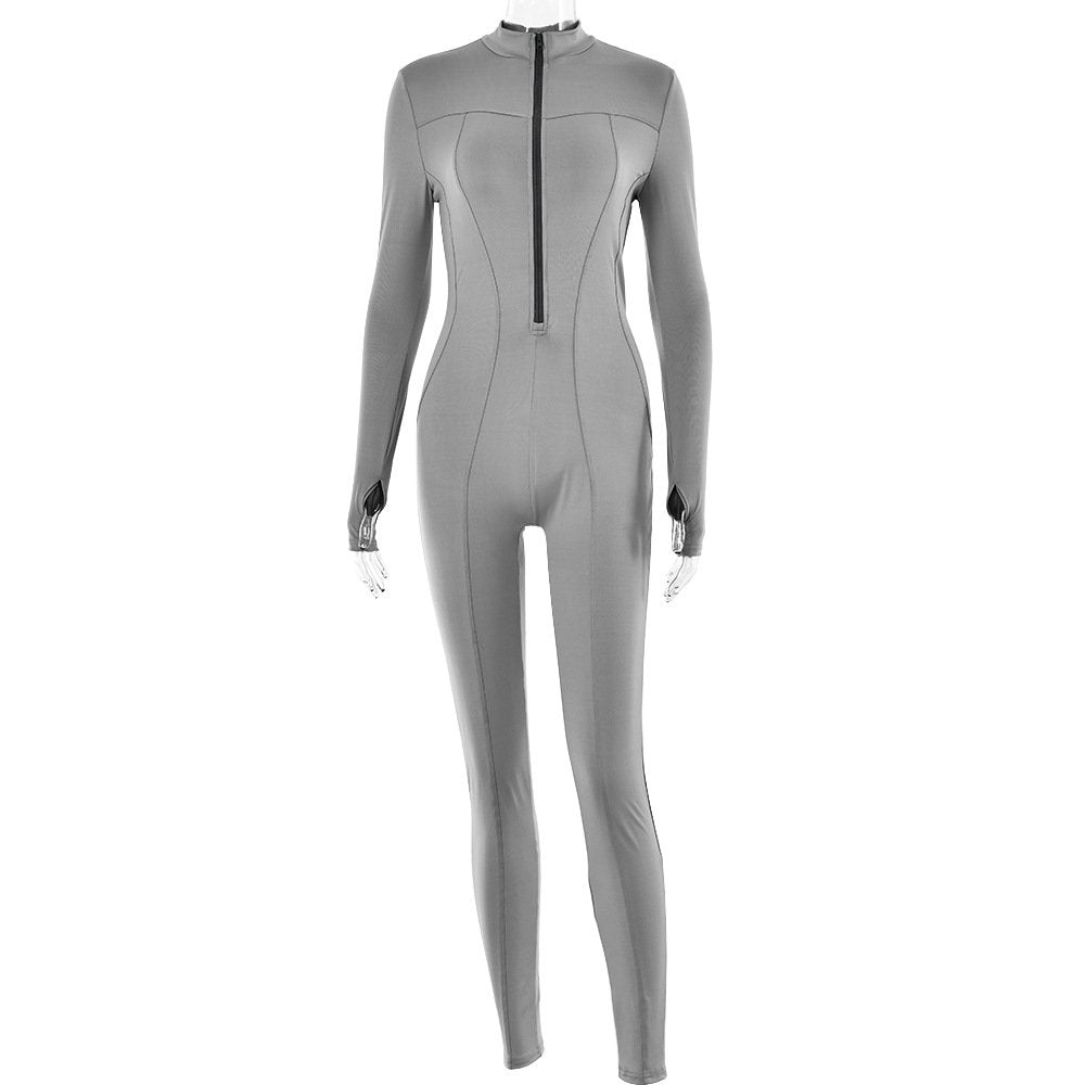 Zipper Long Sleeve Tight Hip-Lift Jumpsuit