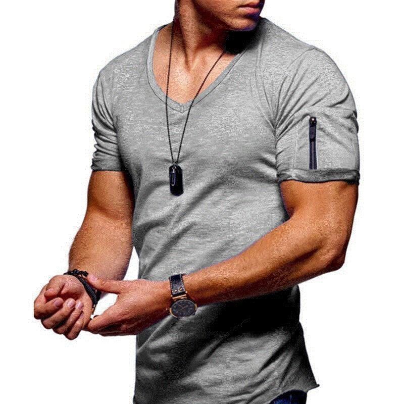 Men's V-neck Solid Color T-shirt