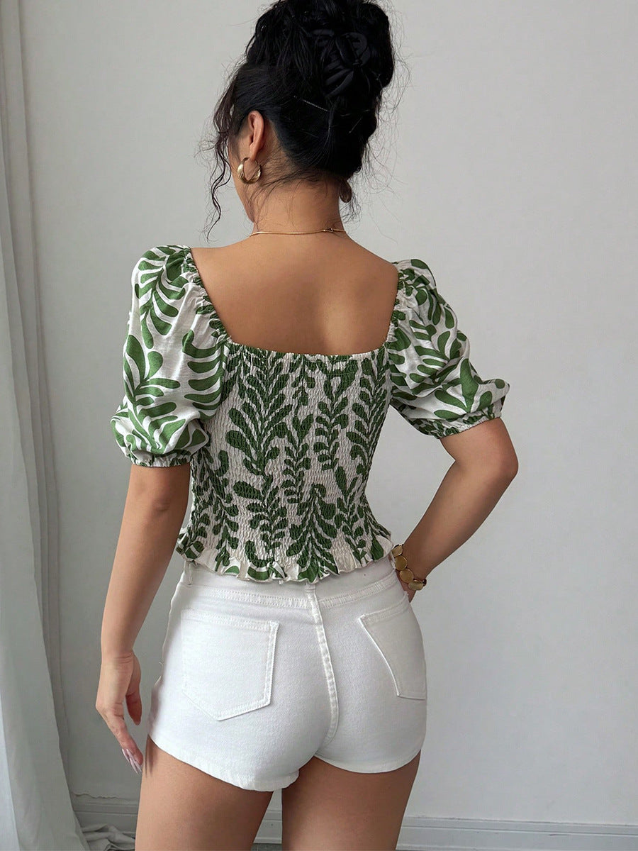 Summer green printed short shirt