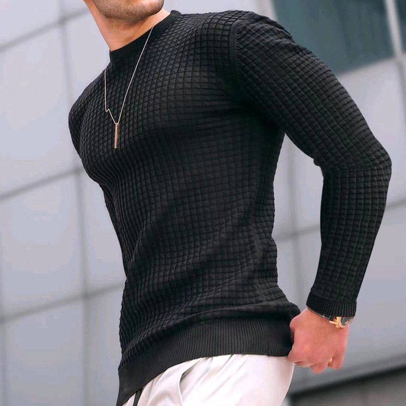 Small Checkered Men's Trend Round Neck Pullover Trend Of Loose Knitted Long Sleeved Sweater Shirt Men