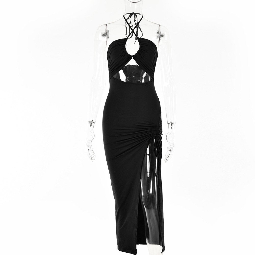 Dress With Side Slit And Strapped Neckline