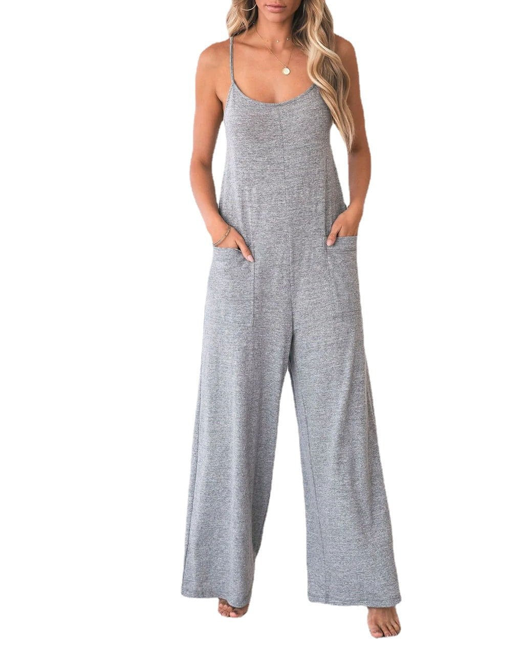 Cotton Jumpsuit Waist Pocket Casual Pants