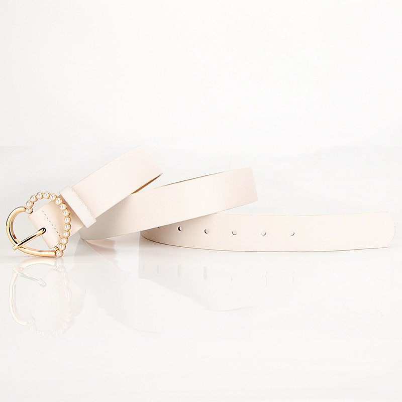 Belt With Half Pearl Heart Buckle