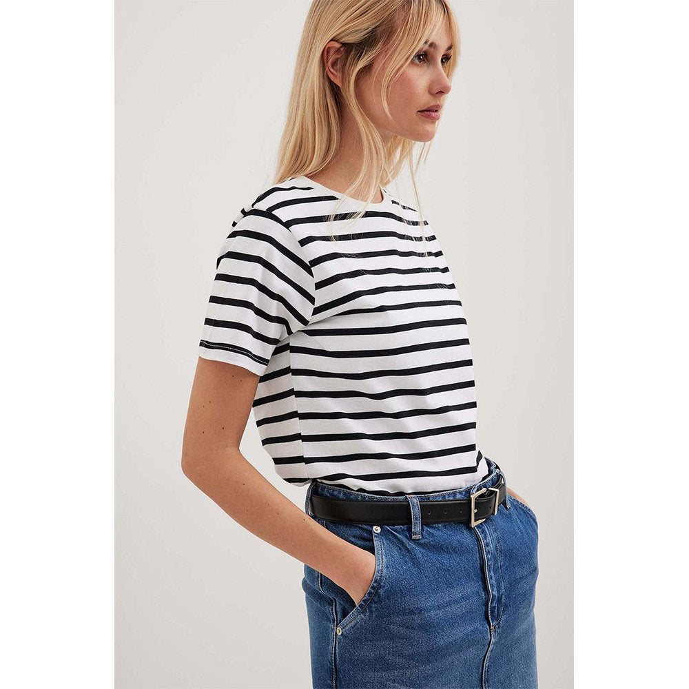 Striped Short Sleeve Round Neck Cotton T-shirt