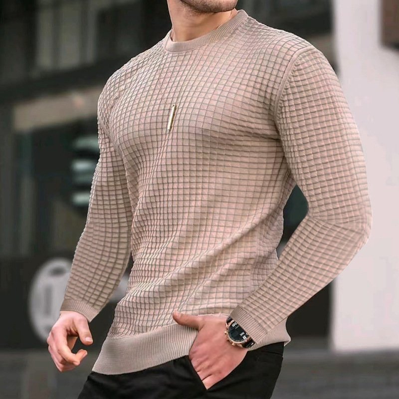 Small Checkered Men's Trend Round Neck Pullover Trend Of Loose Knitted Long Sleeved Sweater Shirt Men