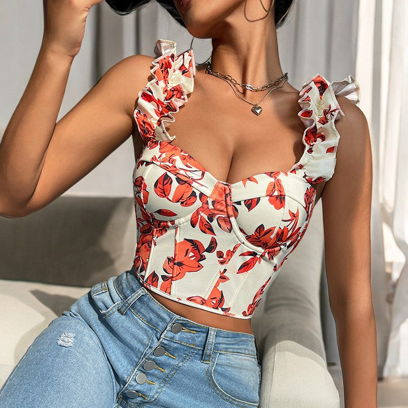 Sweet retro printed short vest
