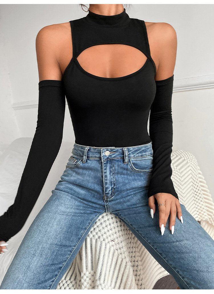 Bodysuit With Long Sleeves Off The Shoulders And Square Neckline