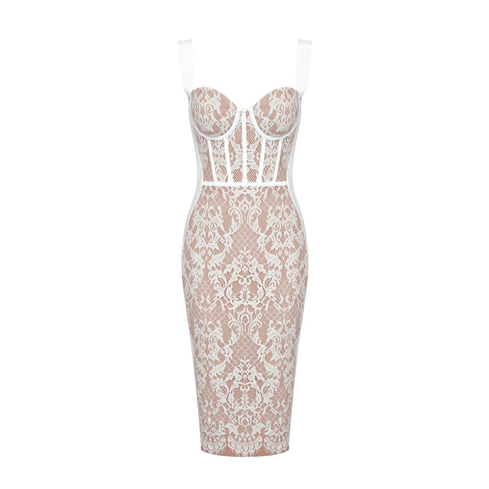 Lace Midi Dress With Straps