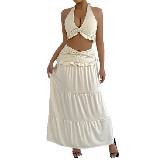 Sexy neck hanging two-piece dress