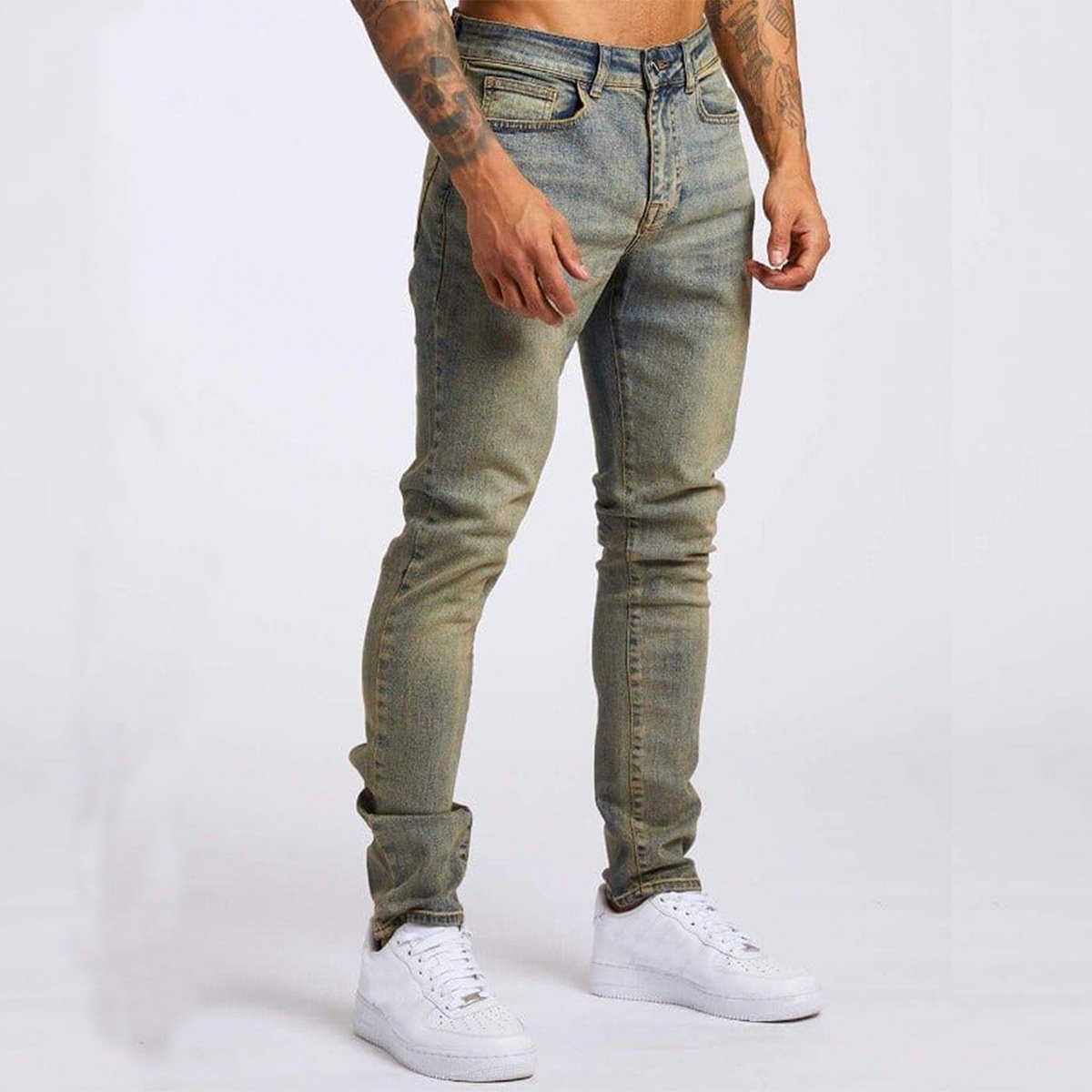 Men's Pants Trend Black Slim High Waisted Jeans Leggings Man