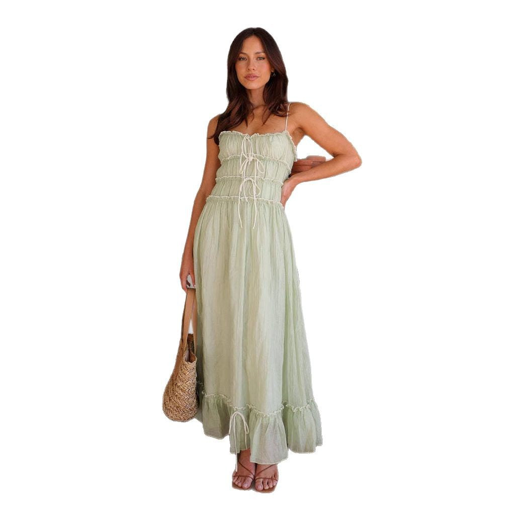 Holiday style lace patchwork high waisted camisole dress