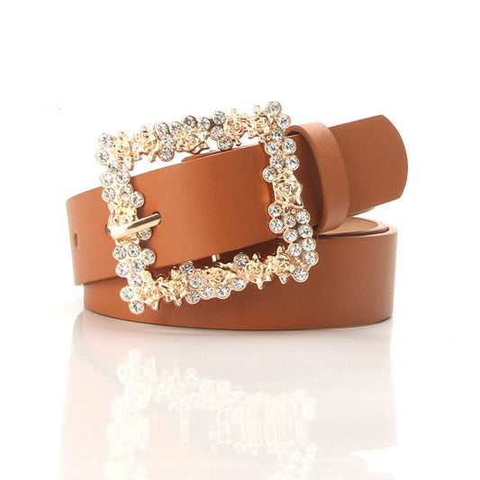 Women's Belt With Inlaid Diamond Buckle