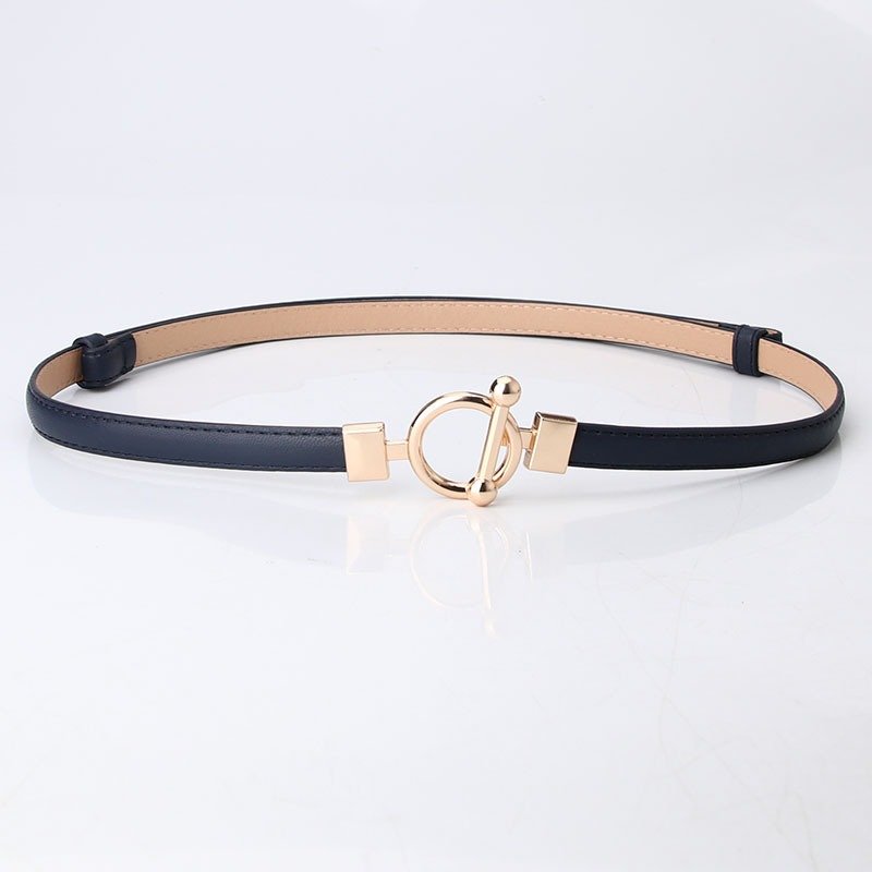 Dark Leather Belt With Golden Buckle