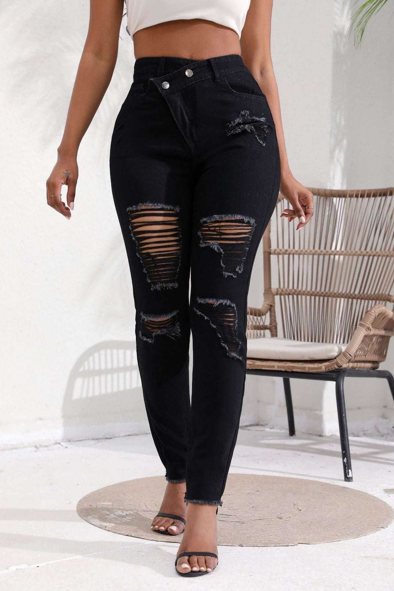 High Waist Worn Denim Pants