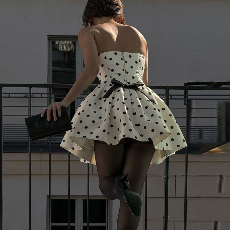 Fashionable polka dot retro strapless dress