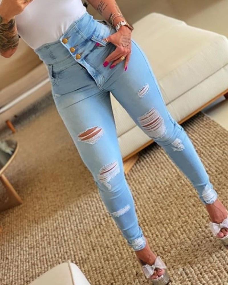 High Waisted Distressed Jeans