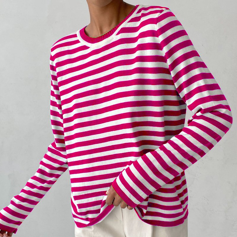 Striped Knitted Crew Neck Sweater