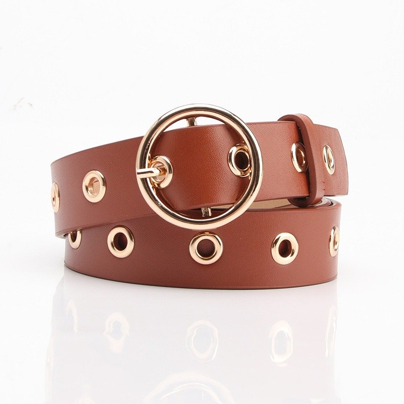 Belt With Air Eye Decoration With Round Button