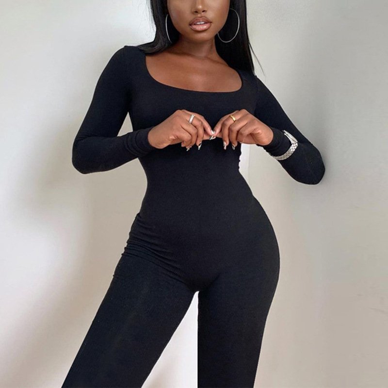 Round Neck Long Sleeve Tight Jumpsuit