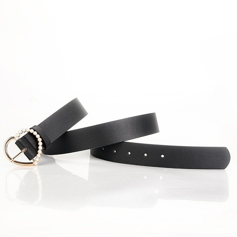 Belt With Half Pearl Heart Buckle