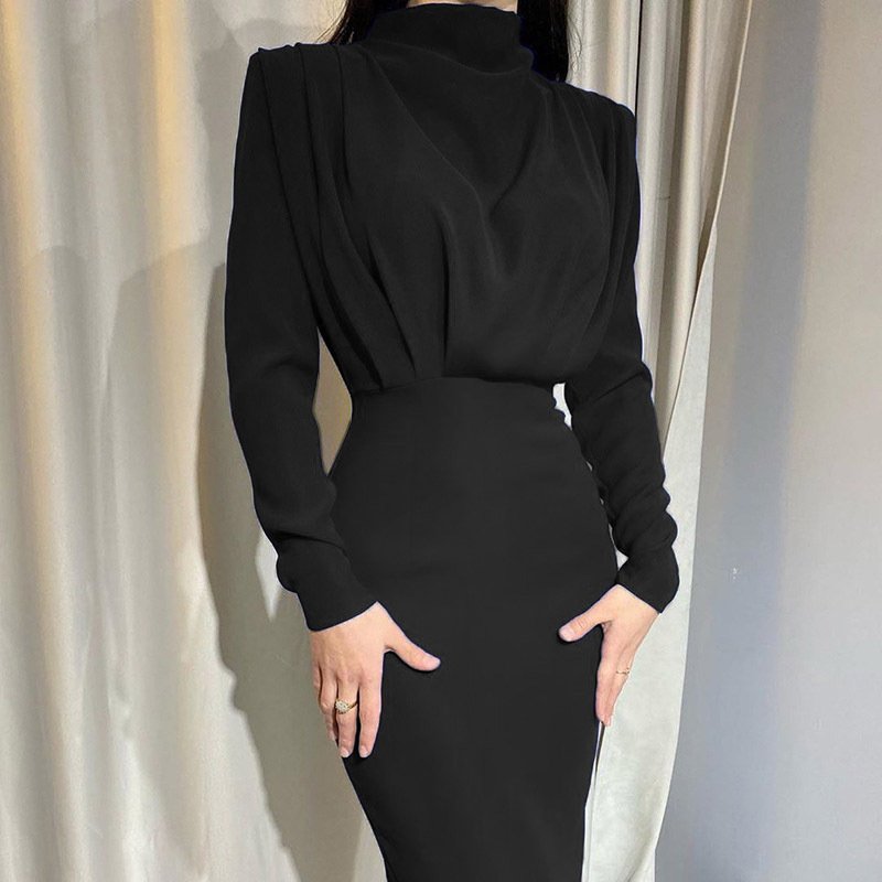 Necklineless Long Sleeve Fitted Dress