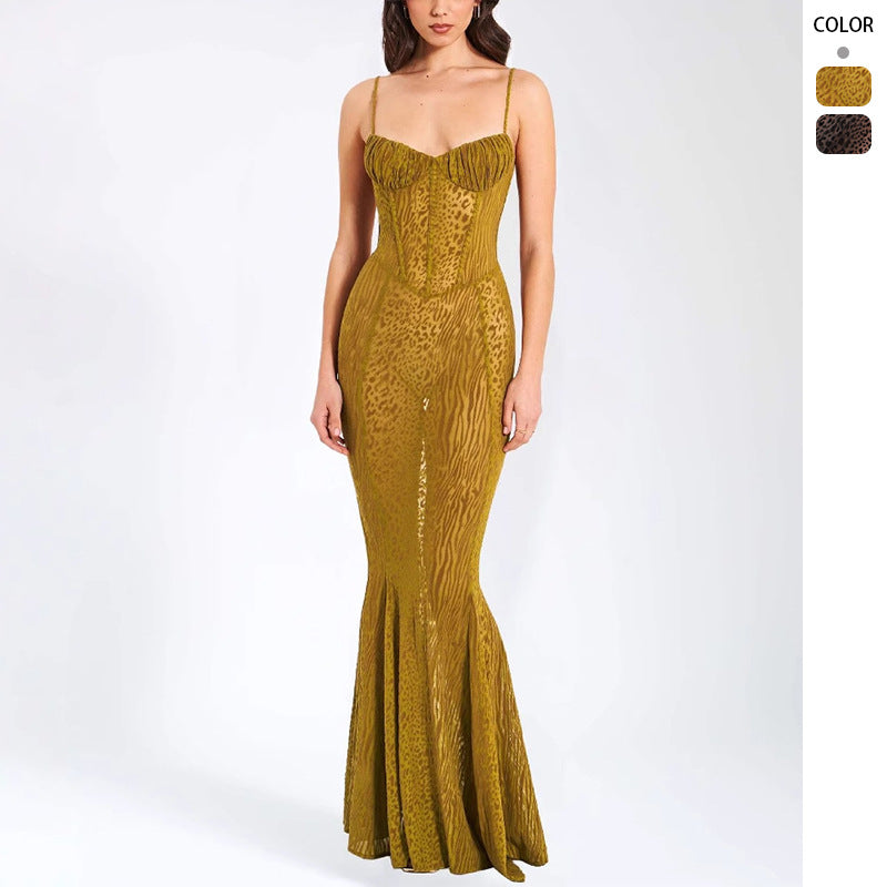 Leopard print see through camisole skirt