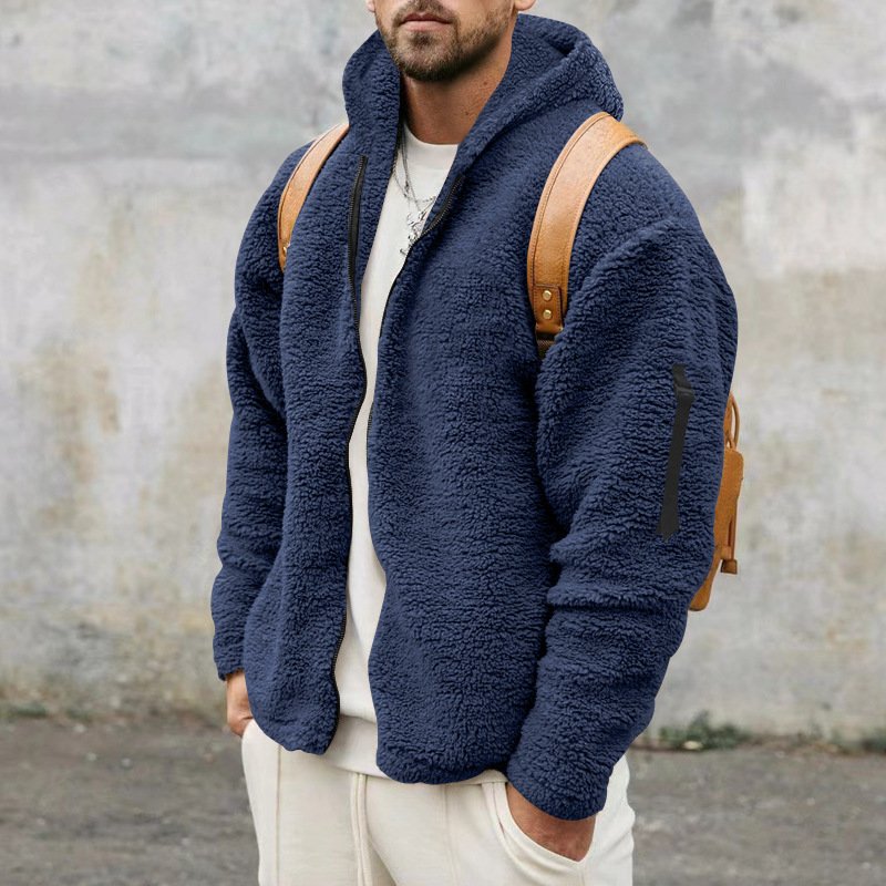 Men's Double Faced Fleece Warm Jacket Loose Hooded Casual Jacket