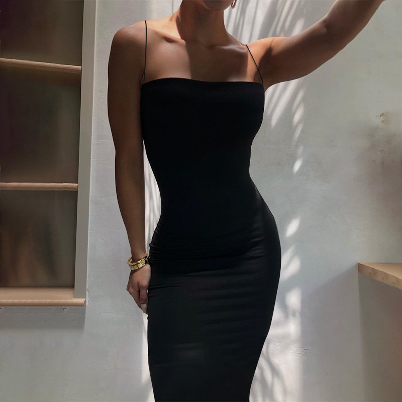 Long Fitted Tube Dress With Straps