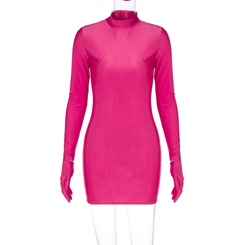 Hip Round Neck Long Sleeve Glove Dress