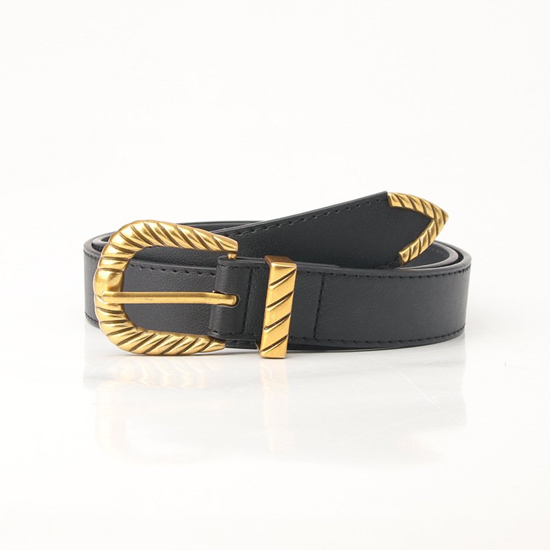 Three-Piece Leather Belt with Golden Buckle