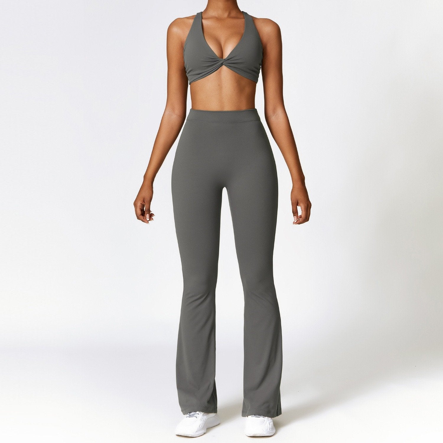 Sports Suit With Flared Pants And Crossover Top