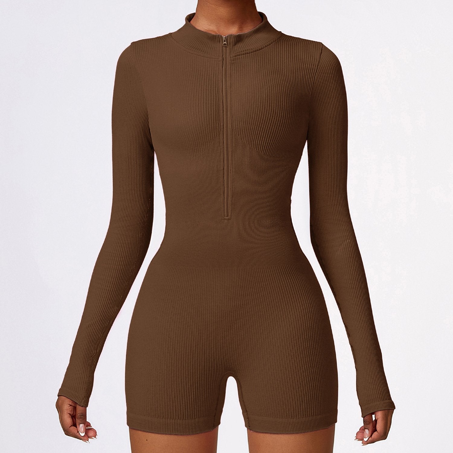 Seamless Sports Suit, Elastic Jumpsuit with Zipper and Abdominal Adjustment