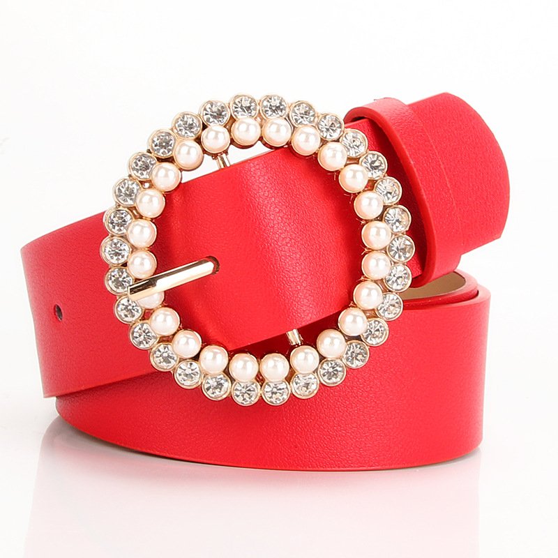 Elegant Belt With Round Pearl Buckle