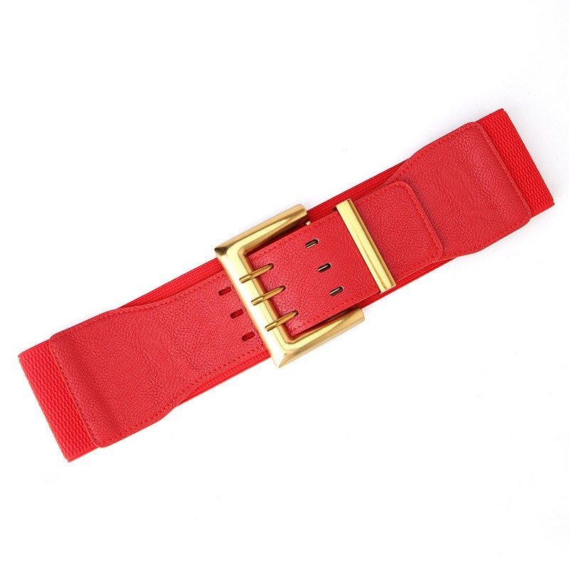 Wide Elastic Waist Belt Three Fastener Buckle