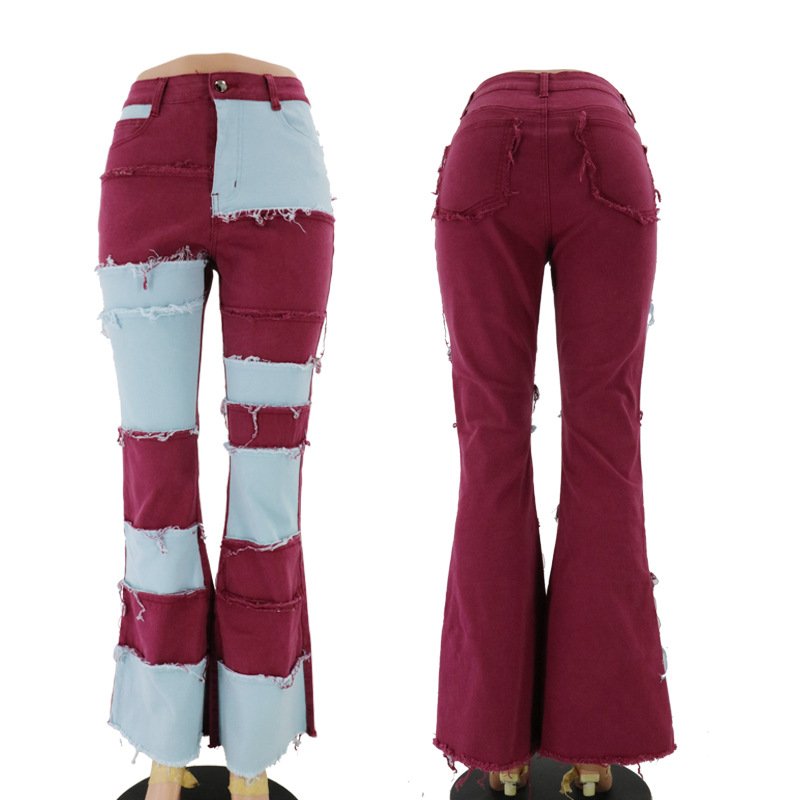 Contrast Patchwork High Waist Jeans