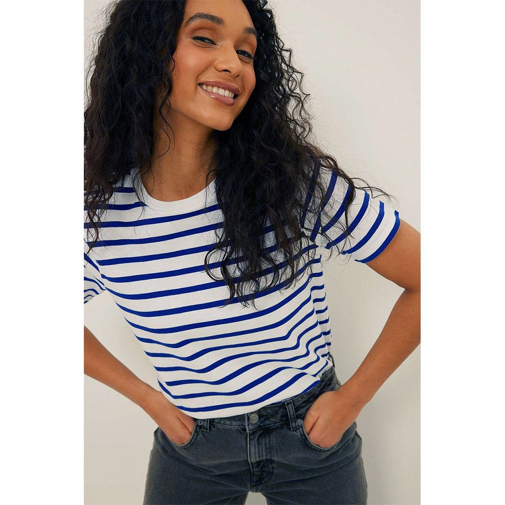 Striped Short Sleeve Round Neck Cotton T-shirt