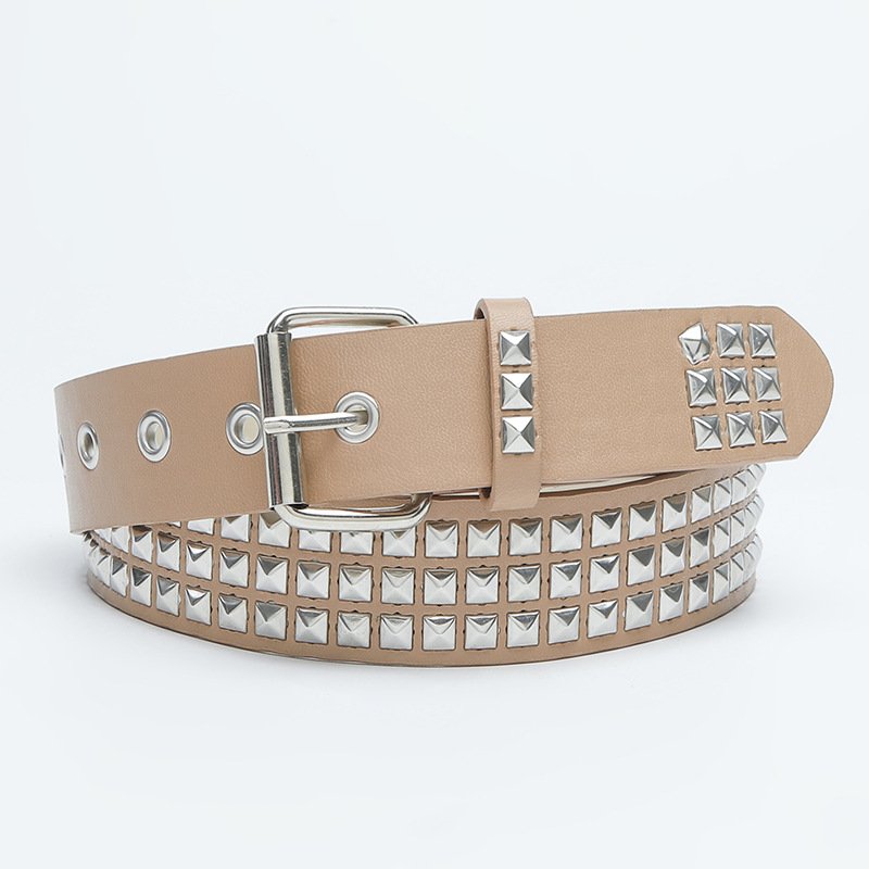 Square Bead Rivet Pyramid Inlaid Lady Belt