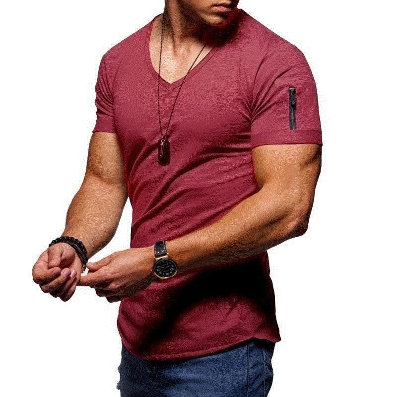 Men's V-neck Solid Color T-shirt