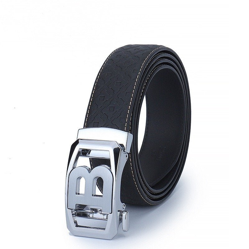 Leather Belt With Golden Automatic Buckle