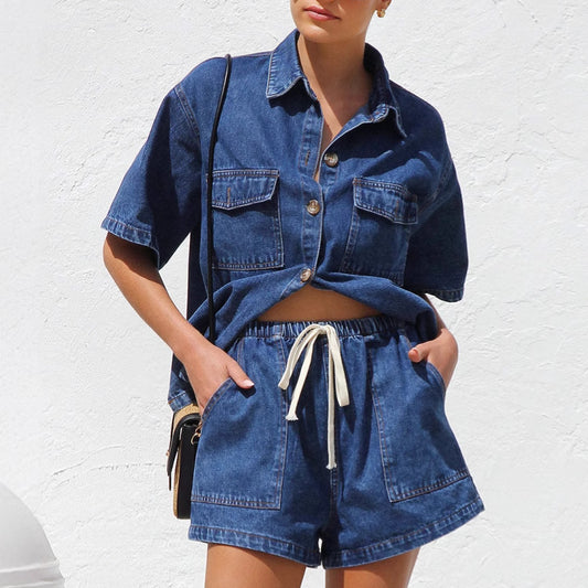 Summer retro casual loose denim suit