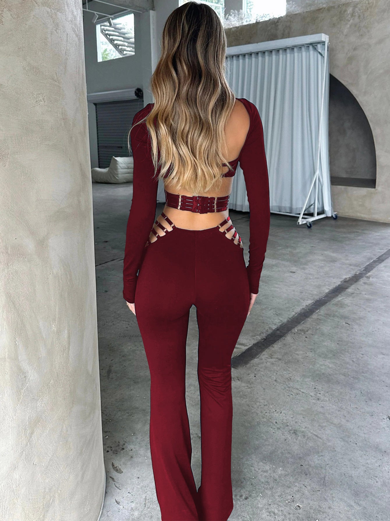 Street Tag Strap Wide Leg Pants Set