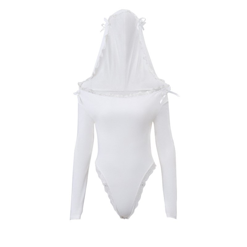 Long Sleeve Off Shoulder Hooded Bodysuit