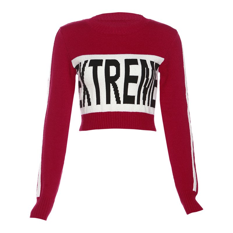 Long Sleeve Knitted Letters Sweater