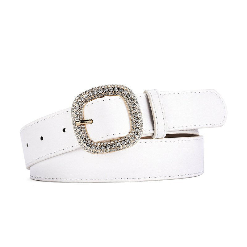 Square Buckle Rhinestone Inlaid Belt Elegant Decorative Belt