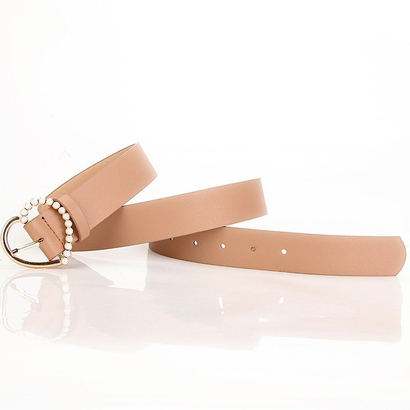 Belt With Half Pearl Heart Buckle