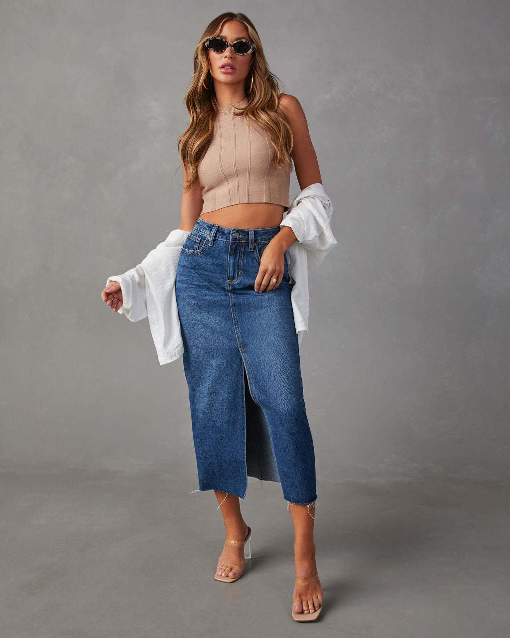 Long High Waist Denim Skirt