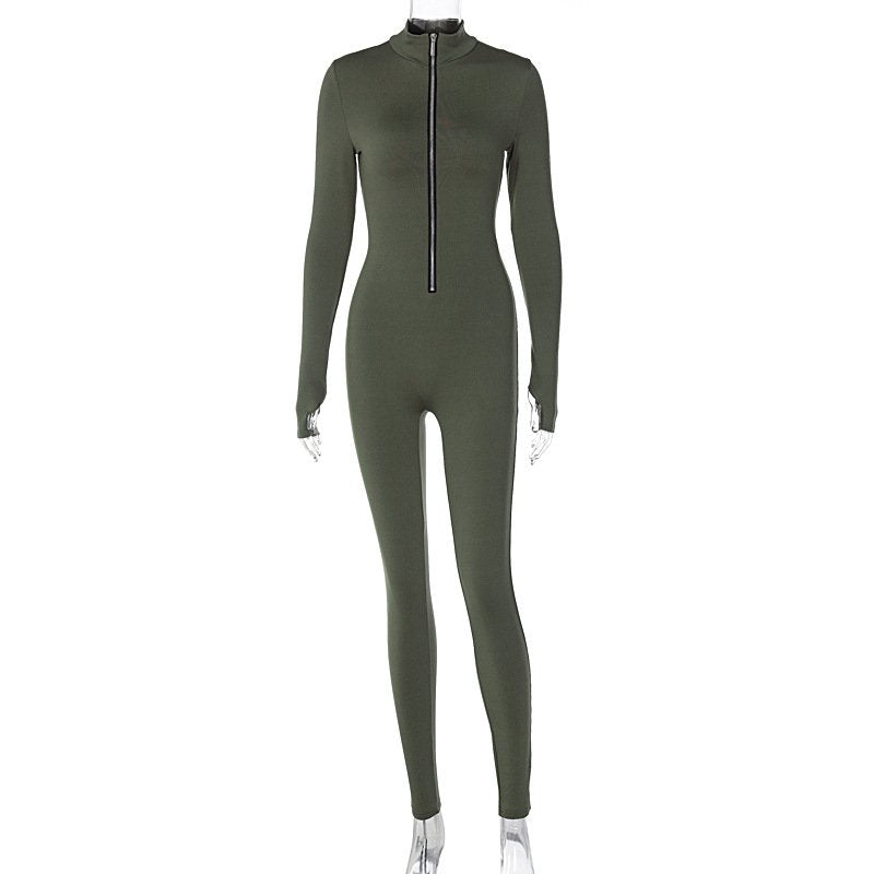 Zipper Waist Slimming Jumpsuit