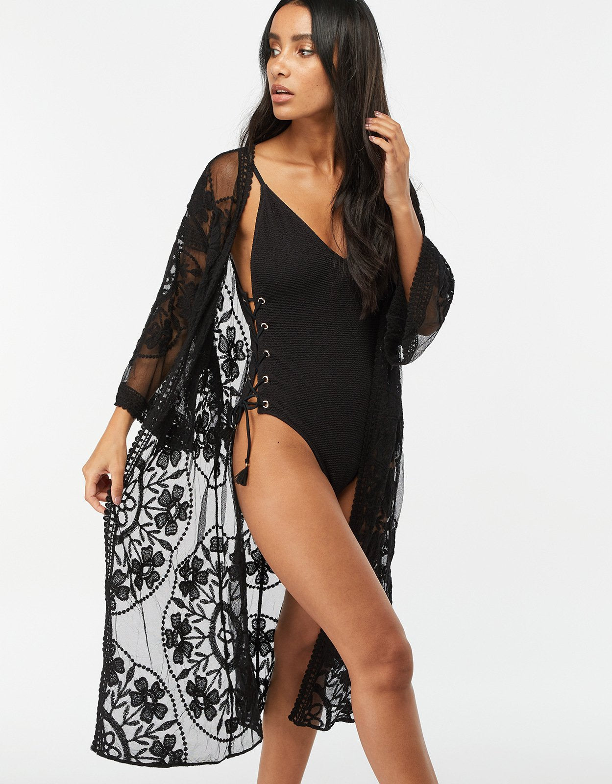 Net Embroidered Lace Beach Robe